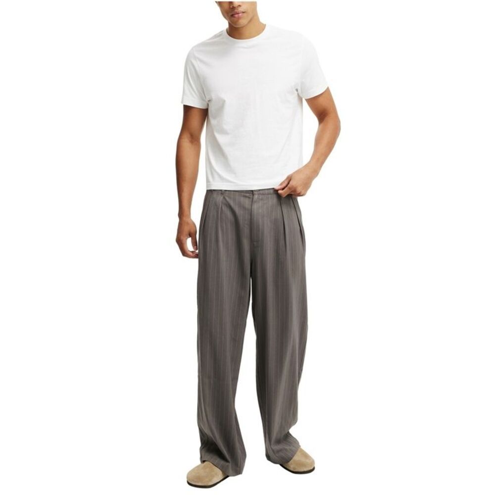 Cotton On Mens Super Baggy Pleated Pinstripe Wide Leg Loose Slacks Dress Pant...